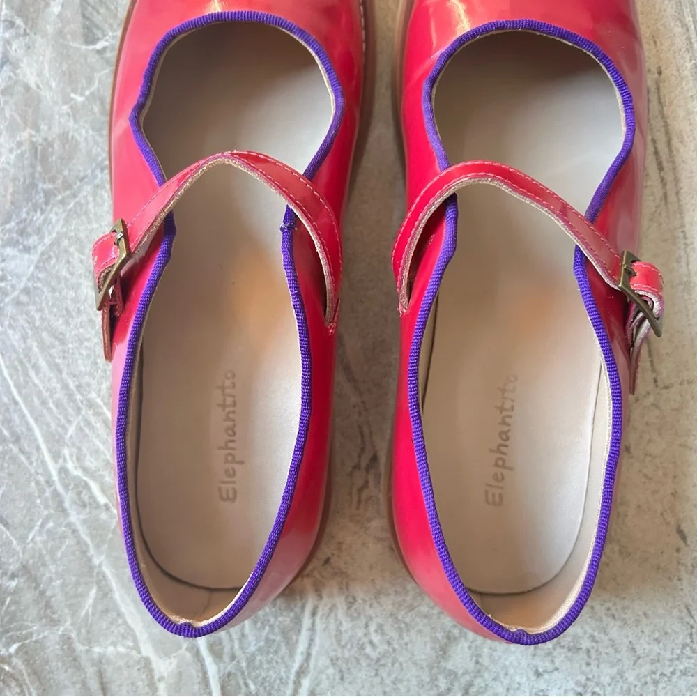 EUC Elephantito Girls Patent Leather Pink & Purple Mary Jane, Size 35 EU Or 4 US